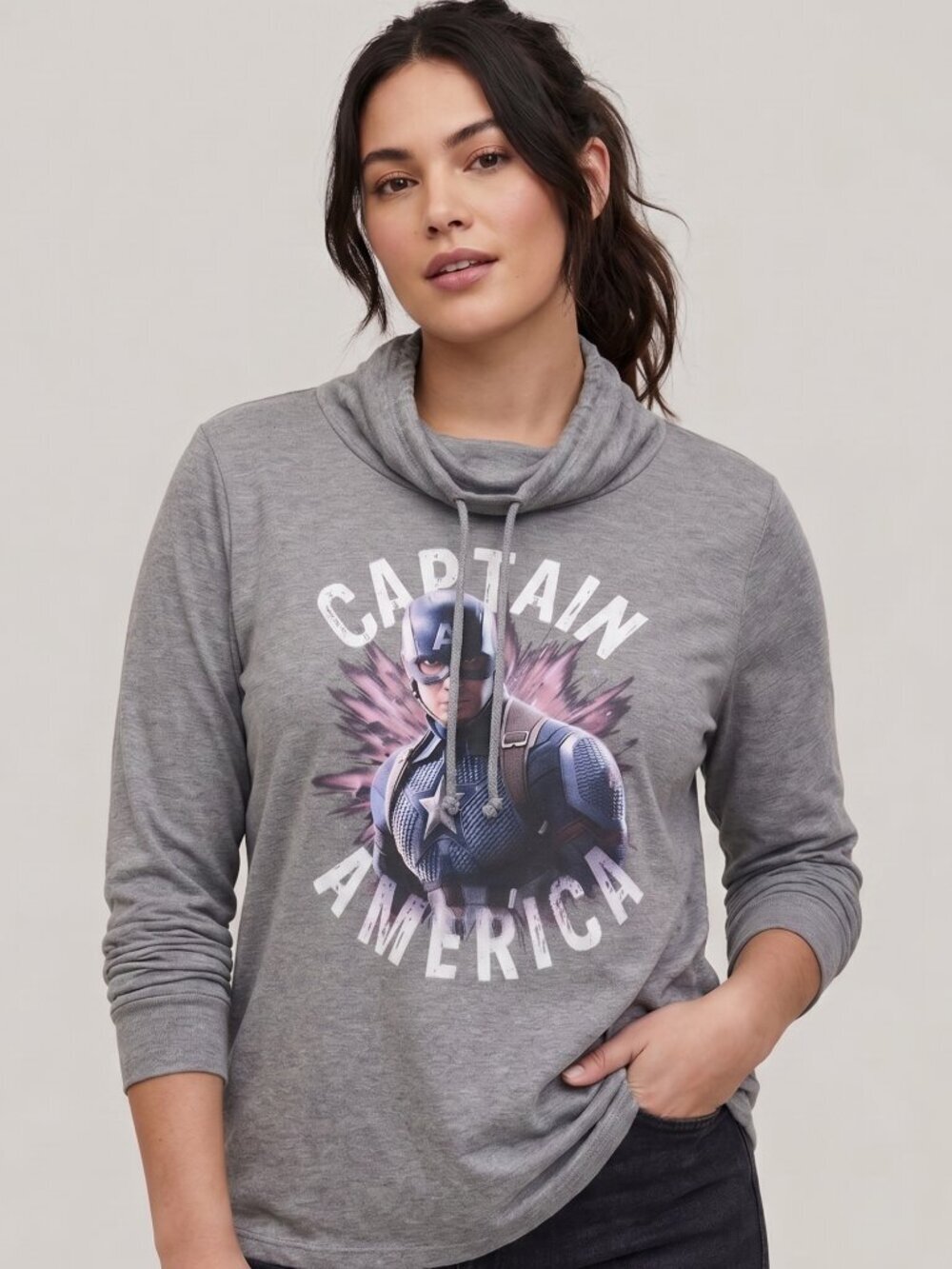 NWOT | Marvel Captain America Cowl Neck Long Sleeve Graphic Jersey Top | XXL